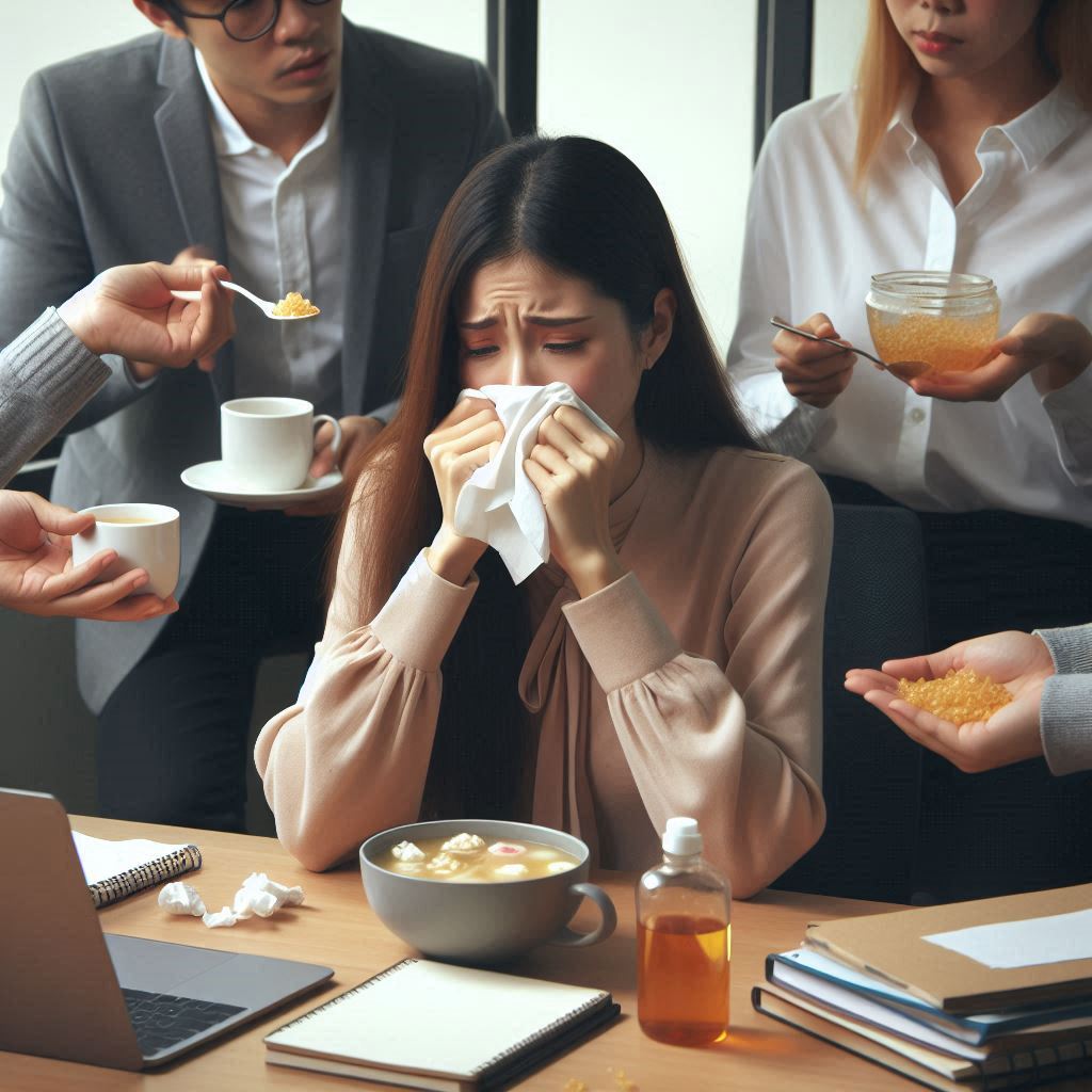 長引く咳で苦しむ女性